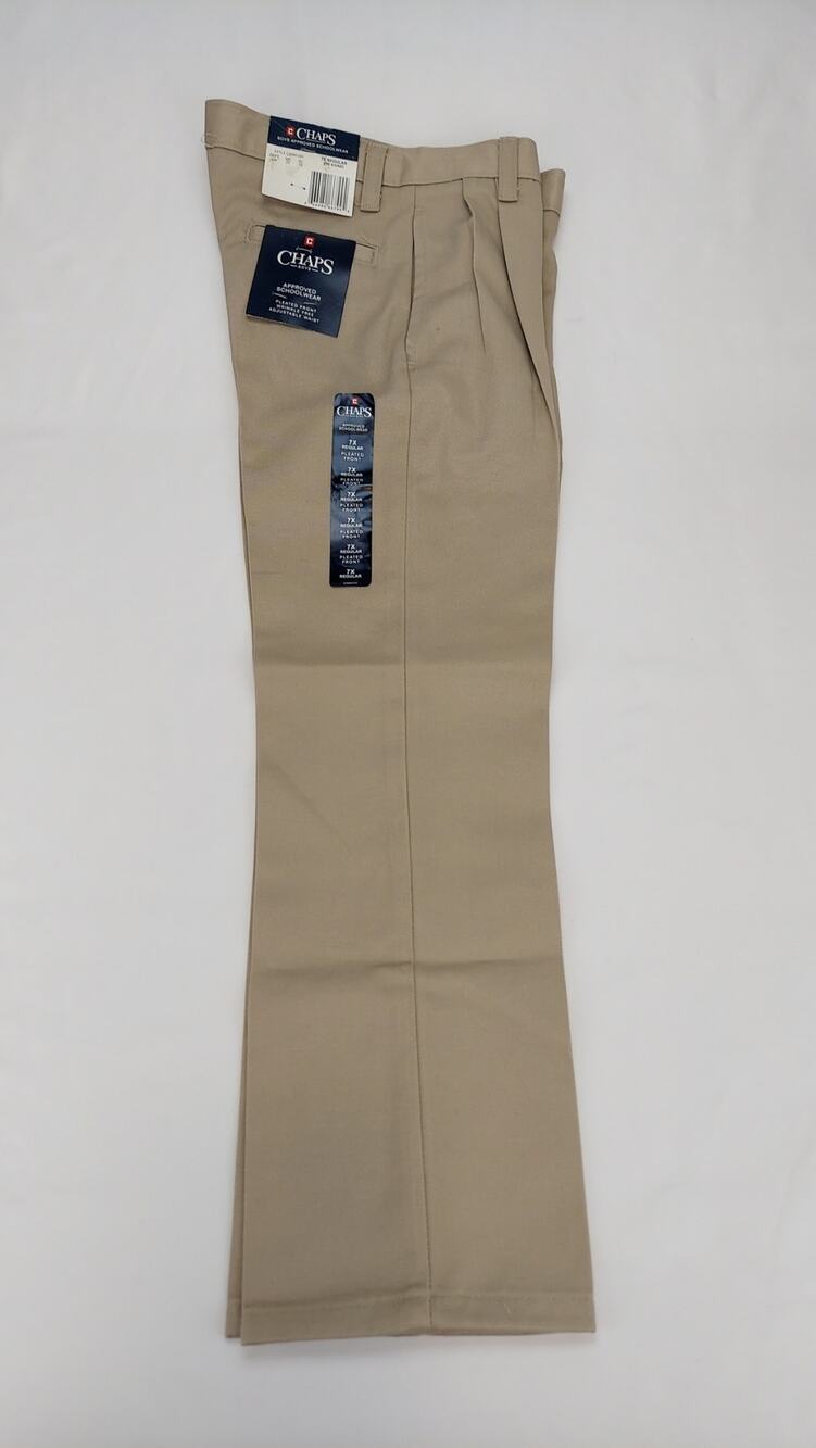Chaps NEW Khaki Boys Approved Schoolwear Pleated Pockets Regular Size 7x